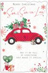 Christmas Card - Son & Son-in-Law - Beetle Car - Glitter - Out of the Blue