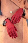 Powder UK Ladies Doris Faux Suede Gloves - Berry & Grey Bow Detail