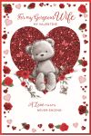 Valentine's Day Card - Wife Heart Bear Roses - Glitter - Simon Elvin
