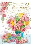 Easter Card - To All The Family - Flowers Eggs Pink