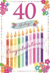 40th Birthday Card - Female 40 Today Candles & Flowers