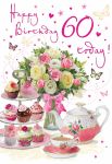 60th Birthday Card - Female - Afternoon Tea - Glittered - Regal