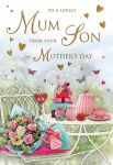 Mother's Day Card - Mum From Your Son - Garden Tea - Glitter - Regal