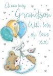New Baby Boy Grandson Card - Bear & Balloons