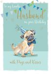 Birthday Card Large - Husband Pug Dog - Kisses - The Wildlife Ling Design