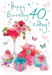 40th Birthday Card - Female - Cocktail - Glittered - Regal