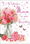 Birthday Card - Mum Pink Flowers & Presents - Glitter - Regal