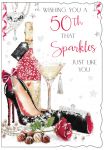 50th Birthday Card - Female Champagne - Glitter Out of the Blue