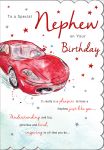 Birthday Card - Nephew Red Sports Car - Glitter - Regal