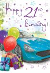21st Birthday Card - Male Sports Car - Glitter - Regal