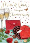 Wedding Anniversary Card - Mum & Dad Champagne Chocolates - Glitter - Regal