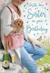 Birthday Card - With Love Sister - Puppy Champagne - Glitter - Regal