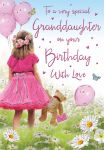 Birthday Card - Very Special Granddaughter - Girl & Teddy Bear - Glitter - Regal