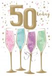 50th Birthday Card - Female - Champagne Glasses