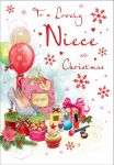 Christmas Card - Lovely Niece - Shoes Presents - Glitter - Regal