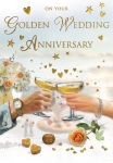Wedding Anniversary Card - Golden 50th - Champagne - Glitter - Regal