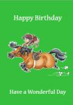 Birthday Card - Girl on Galloping Shetland Pony - Funny Cute Gift Envy