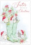 Christmas Card - Sister - Wellies - Glitter - Out of the Blue