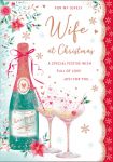 Christmas Card - Large - Wife - Champagne - Glitter - Regal