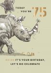 75th Birthday Card - Male - Rhino - King Street Ling Design
