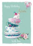 Birthday Card - Gran - Mouse & Tea Cups - The Wildlife Ling Design