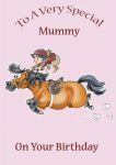 Birthday Card - Mummy - Kid on Shetland Pony Horse - Funny Gift Envy