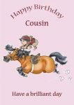 Birthday Card - Cousin - Kid on Shetland Pony Horse - Funny Gift Envy
