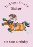Birthday Card - Sister - Kid on Shetland Pony Horse - Funny Gift Envy
