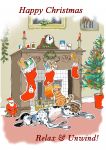 Christmas Card - Fireplace Pets Relax & Unwind - Dog Cat - Gift Envy