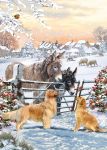 Christmas Card - Donkey Golden Retriever Dog - Country Cards