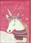 Christmas Card - Sister - Unicorn - Glitter - Out of the Blue