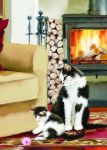 Birthday Card - Cat Kitten Log Burner House Cats - Country Cards