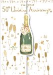 Wedding Anniversary Card - 50th Fiftieth Golden Champagne 3 Fold - Trio Ling Design