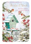 Christmas Card - Auntie & Uncle - Robin Birdhouse - At Home Ling Design
