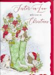 Christmas Card - Sister in Law - Wellies - Glitter - Out of the Blue