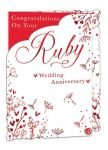 Wedding Anniversary Card - Ruby 40th - 3 Fold - Out of the Blue