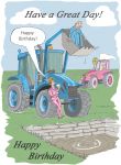 Birthday Card - Farm Tractor Bucket Silo Pink Blue - Funny Gift Envy