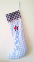 Christmas Blue Gingham Stocking with Bell Detail 