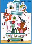 1st Birthday Card - Boy Girl Kids - Animals - Glitter Die-cut Jelly Moulds
