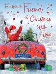 Christmas Card - Special Friend - Santa Dog Car - Glittered - Regal