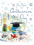 Graduation Day Card - Blue Champagne Cap books - Regal
