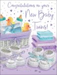 New Baby Twins Card - Congratulations Booties