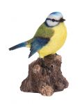 Blue Tit Bird on Stump Singing - Lifelike Garden Ornament - Indoor or Outdoor - Garden Friends Vivid Arts