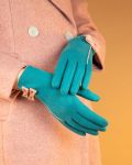 Powder UK Ladies Doris Faux Suede Gloves - Teal & Pink Bow Detail