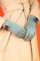 Powder UK Ladies Doris Faux Suede Gloves - Ice & Blue Bow Detail