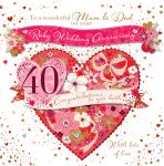 Wedding Anniversary Card Large - 40th Ruby Mum & Dad - 3D Glitter - Talking Pictures