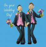 Wedding Day Card - Civil Partnership Male Gay Couple Suit One Lump Or Two