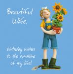 Birthday Card - Beautiful Wife Sunflower Dungarees - One Lump Or Two