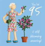 95th Female Birthday Card - Blooming Rose Bush - One Lump Or Two