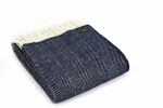 Tweedmill Fishbone Throw 100% Pure New Wool Navy Blue